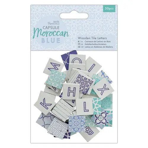 Papermania Wooden Tile Letters (50pcs) - Capsule - Moroccan Blue (PMA 174599 ) - Printable Heaven