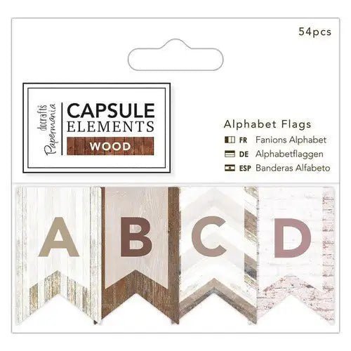 Papermania Alphabet Flags (54pcs) - Elements Wood (PMA 174672 ) - Printable Heaven