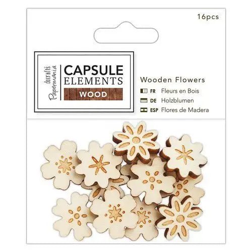 Papermania Wooden Flowers (16pcs) - Elements Wood (PMA 174674 ) - Printable Heaven