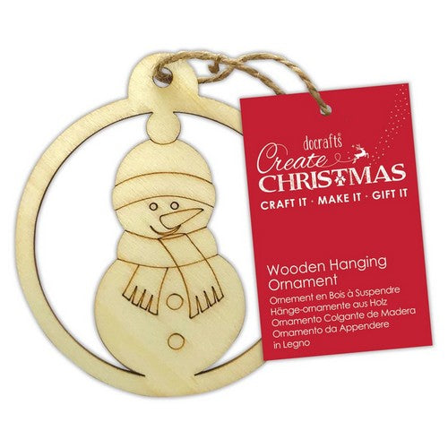 Wooden Hanging Ornament - Snowman 