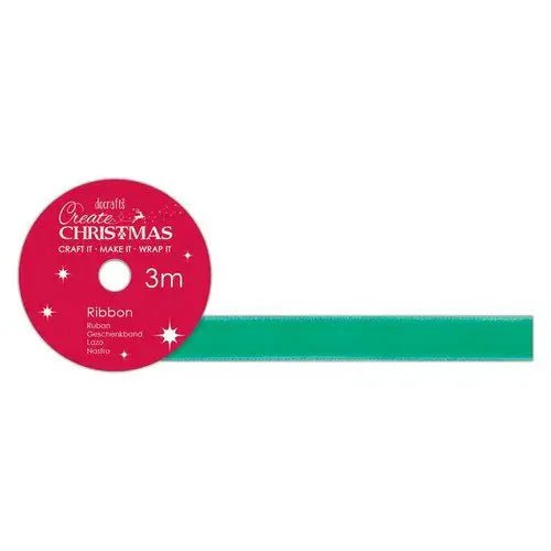 Create Christmas Velvet Ribbon (3m) - Green (PMA 367963) - Printable Heaven