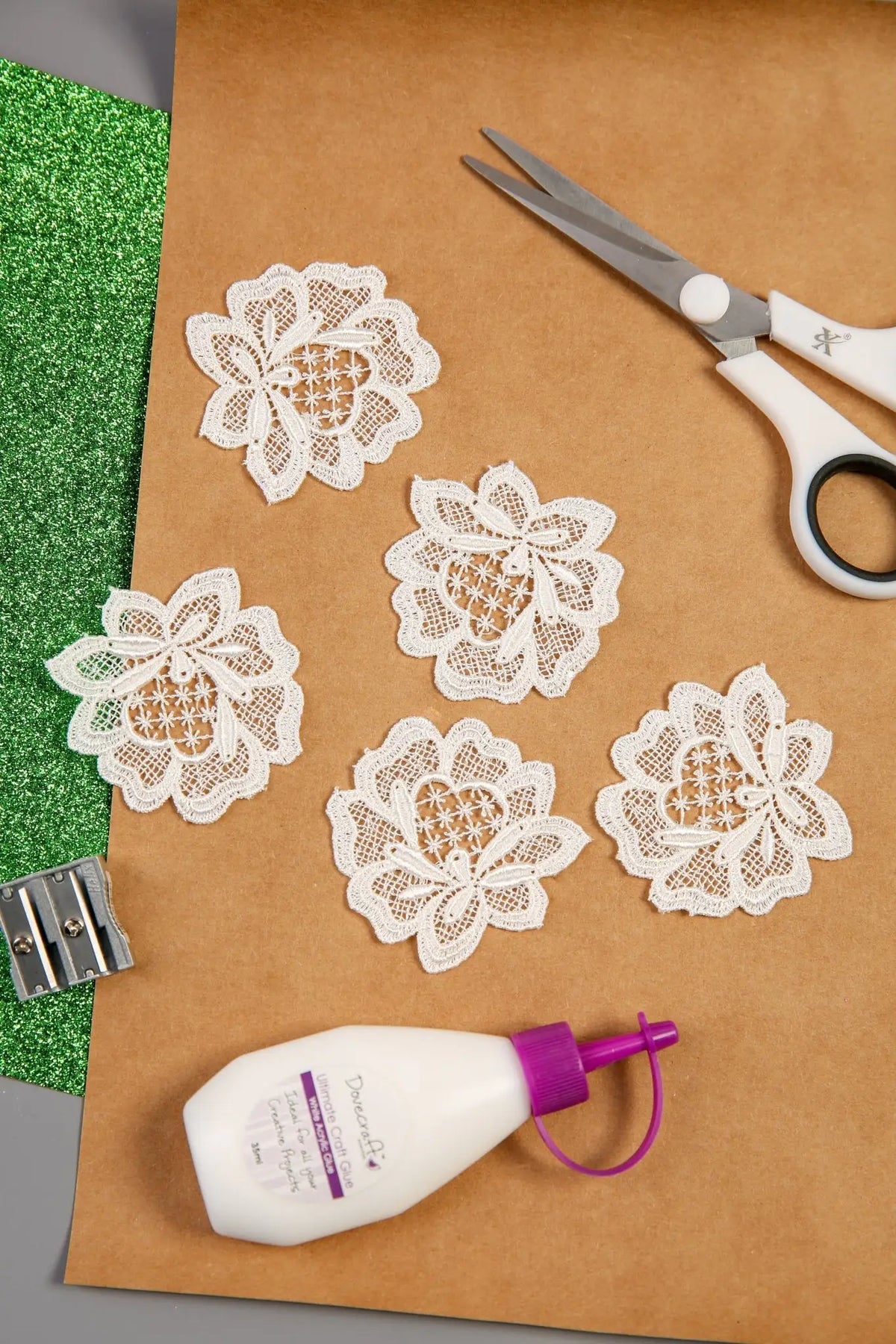 Ivory Large Flower Lace Appliques (5pcs) (RT11143 IVORY) - Printable Heaven