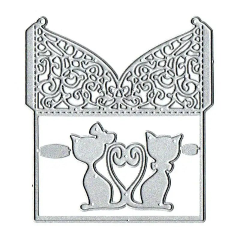 Printable Heaven Large Cutting Die - Lace Envelope Cat (1pc) (B041) - Printable Heaven