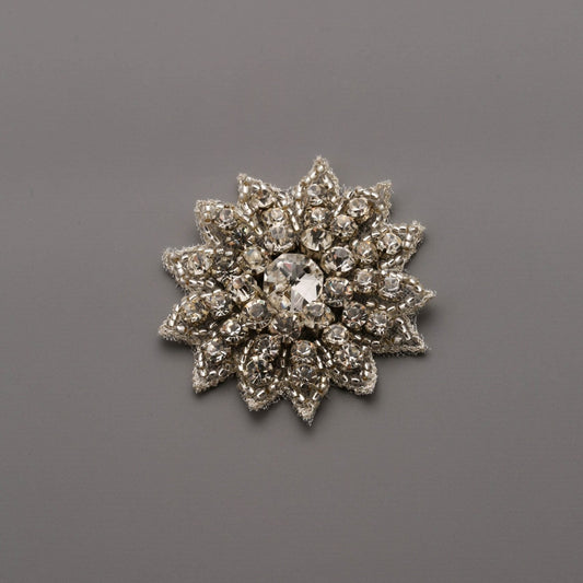 Silver Sparkle Beaded Flower Motif (1pc)