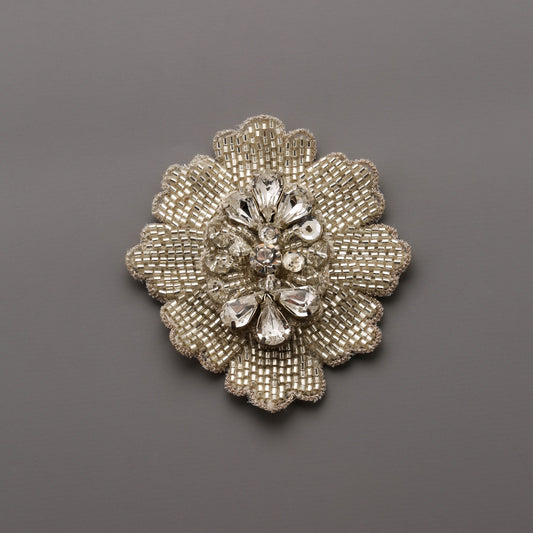 Statement Silver Flower Beaded Motif (1pc)