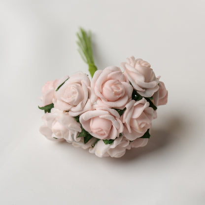 A small bunch of Printable Heaven Small Foam Rose Bunch in light pink, each measuring 1″ wide.