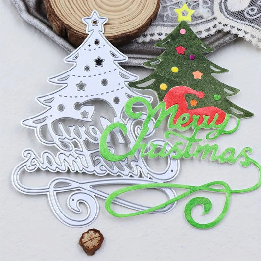 Printable Heaven Cutting Die Merry Christmas Sentiment with Tree (W062) - Printable Heaven