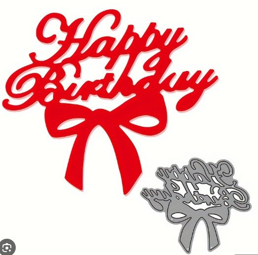 Printable Heaven   Cutting Die Happy Birthday Sentiment with Bow (W069)