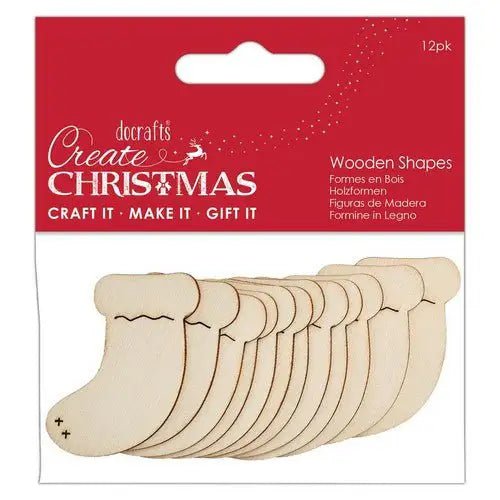 Create Christmas Wooden Shapes (12pcs) - Stockings Natural - Printable Heaven