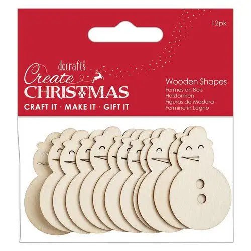 Create Christmas Wooden Shapes (12pcs) - Snowman Natural - Printable Heaven