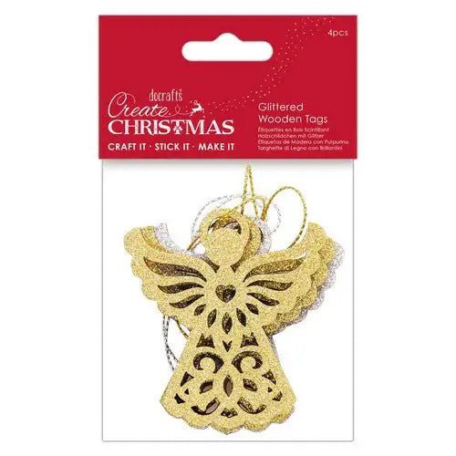 Glittered Wooden Tags (4pcs) - Create Christmas - Angel - Printable Heaven