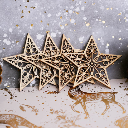 Wooden Filigree Stars 4 Pieces (PMA 174512)