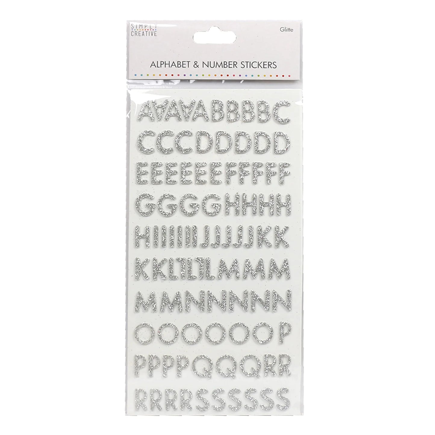 Simply Creative Alphabet & Number Stickers - Silver Glitter (SCSTK014)