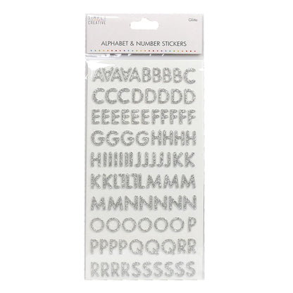 Simply Creative Alphabet & Number Stickers - Silver Glitter (SCSTK014)