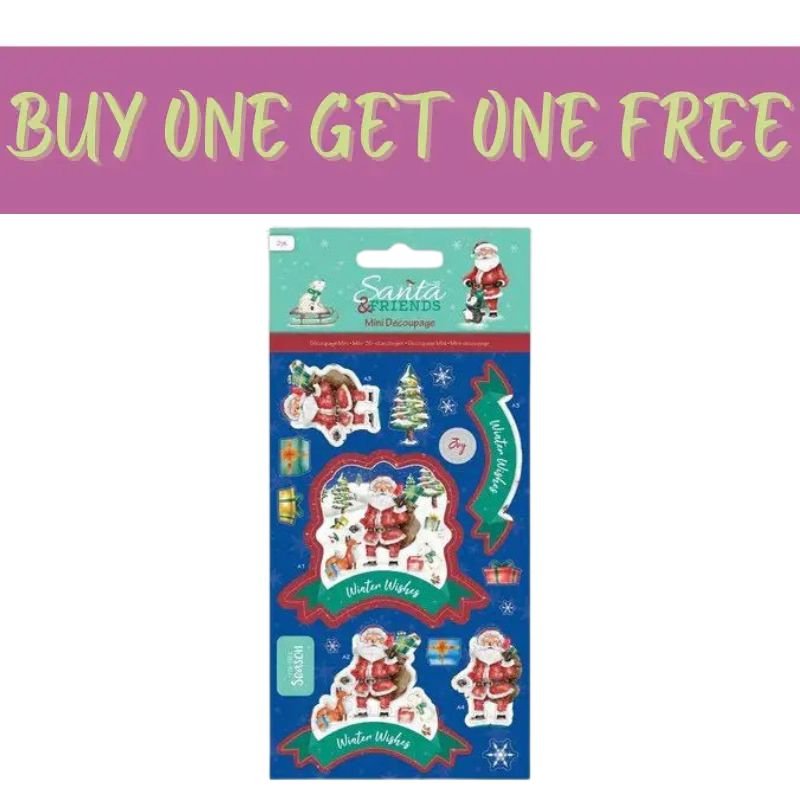 2 FOR 1 OFFER - Mini Decoupage (2pk) - Santa and Friends - Wishes (PMA 169963) - Printable Heaven