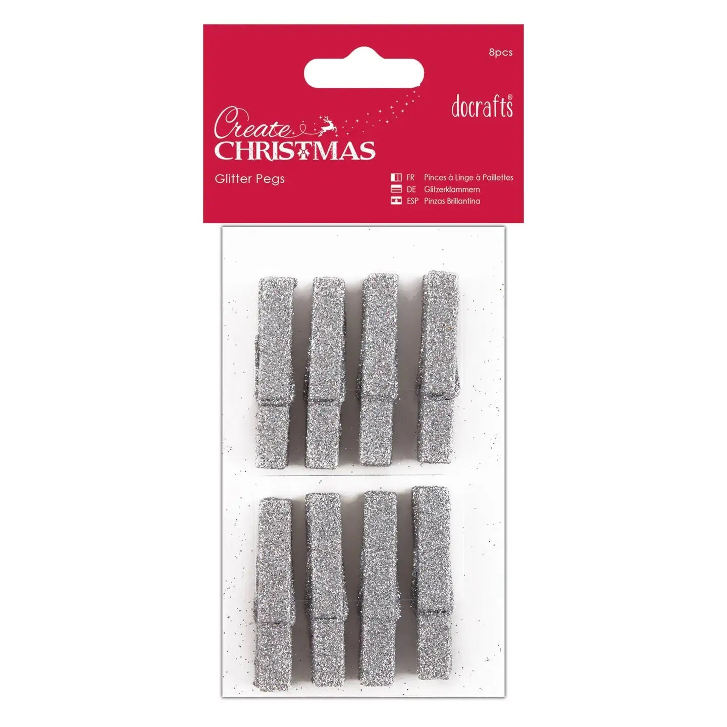 Glitter Pegs (8pcs) - Silver (PMA 174924) - Printable Heaven