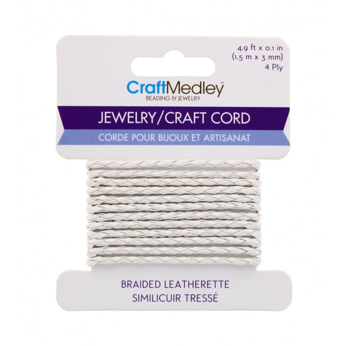 Jewellery & Craft Cord - White Braided Leatherette