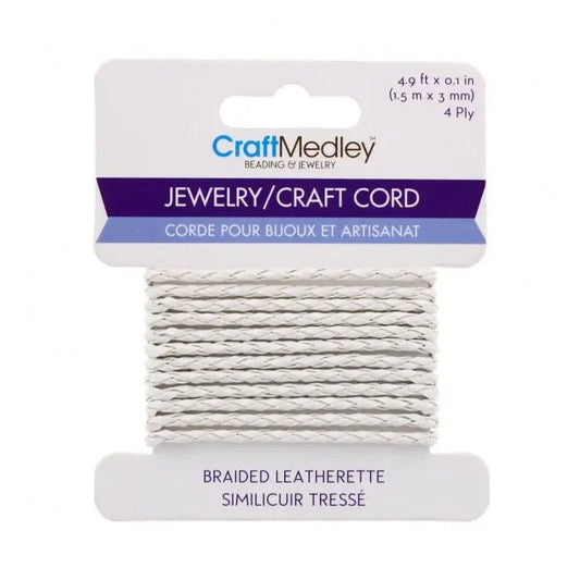 Jewellery & Craft Cord - White Braided Leatherette (CC532B) - Printable Heaven