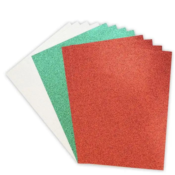A4 Double Sided Glitter Bumper Pack - Red/White/Green (DCGCD040) - Printable Heaven