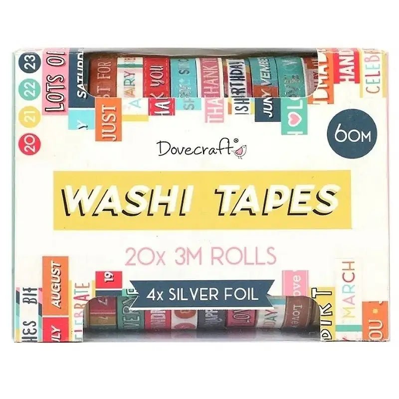 Dovecraft Washi Tapes Box 20 Rolls - Sentiments (DCWTB050) - Printable Heaven