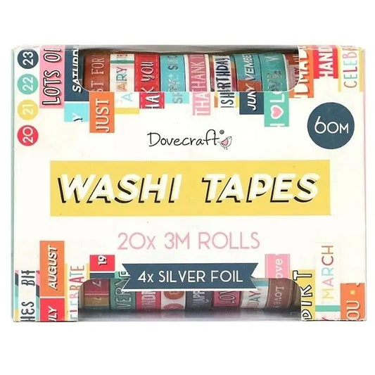 Dovecraft Washi Tapes Box 20 Rolls - Sentiments (DCWTB050) - Printable Heaven