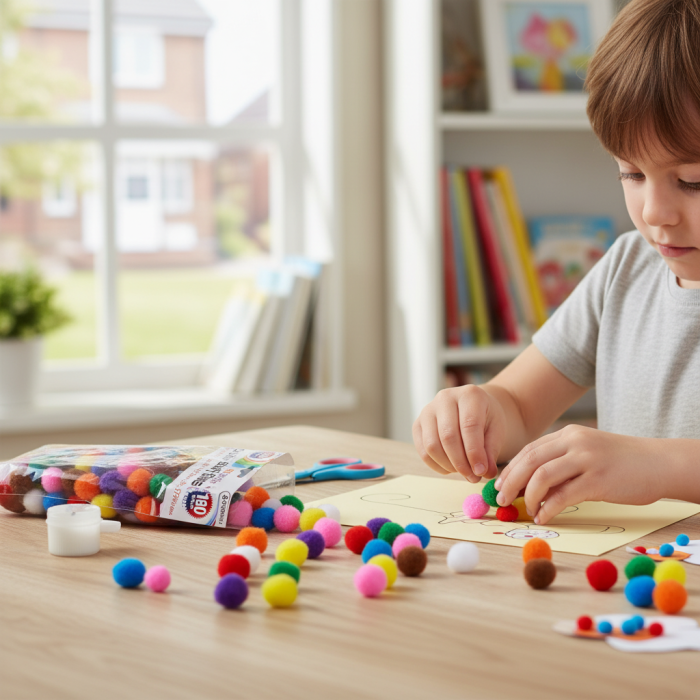 Multicolour Craft Pom - Poms (180pcs) (RY - 0407) - Printable Heaven