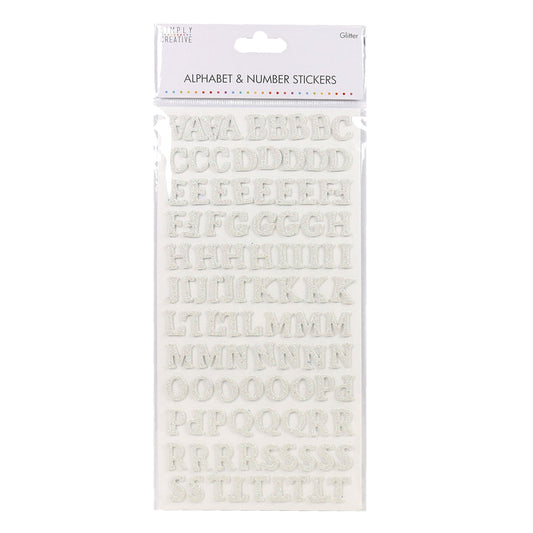 Alphabet & Number Stickers White Glit (SCSTK025)