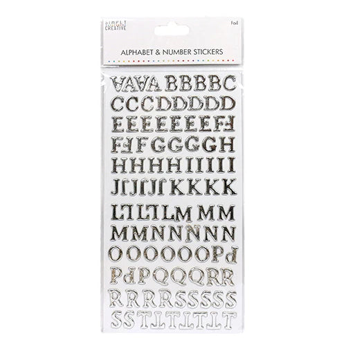 Simply Creative Alphabet & Number Stickers - Silver Foiled (SCSTK018)