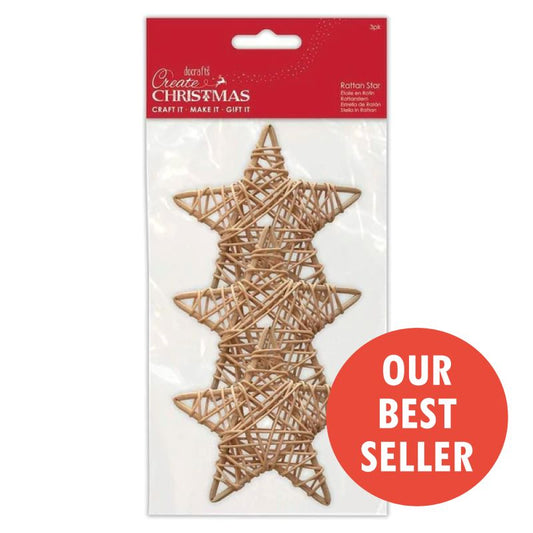 90mm Rattan Stars (3pk) (PMA 174461)