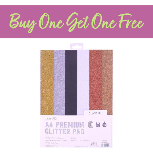 2 FOR 1 OFFER - Dovecraft Glitter Card A4 Pad Classic, 24 Sheets (DCGCD031)