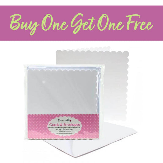 2 FOR 1 OFFER - Dovecraft 10 Scallop-Edge 6x6 Cards & Envelopes White (DCCE018)