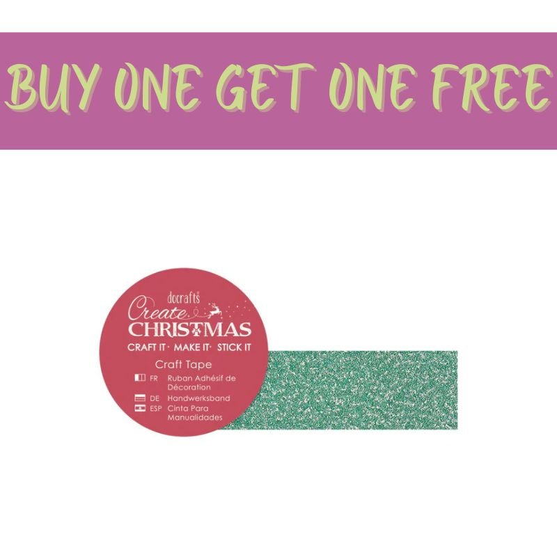 2 FOR 1 OFFER - Create Christmas Green Glitter Tape - 5m (1 ROLL)