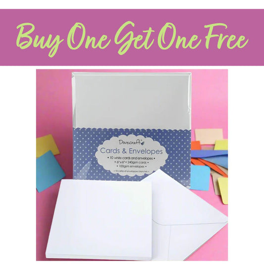 2 FOR 1 OFFER - Dovecraft 10 6x6 Cards & Envelopes White (DCCE025)