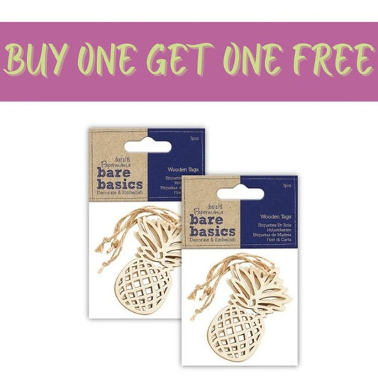 2 FOR 1 OFFER - Wooden Pineapple Tags 3pcs - Bare Basics (PMA 174334)