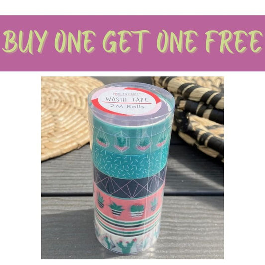 2 FOR 1 OFFER - Love to Craft Washi Tape Tube 6 Rolls - Cactus (393872)
