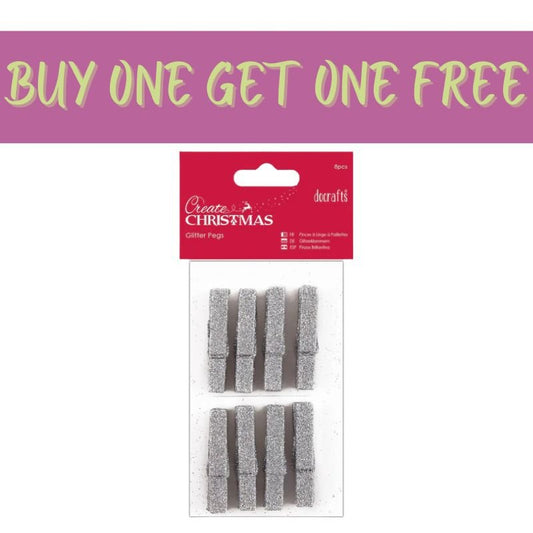 2 FOR 1 OFFER - Glitter Pegs (8pcs) - Silver (PMA 174924) - Printable Heaven