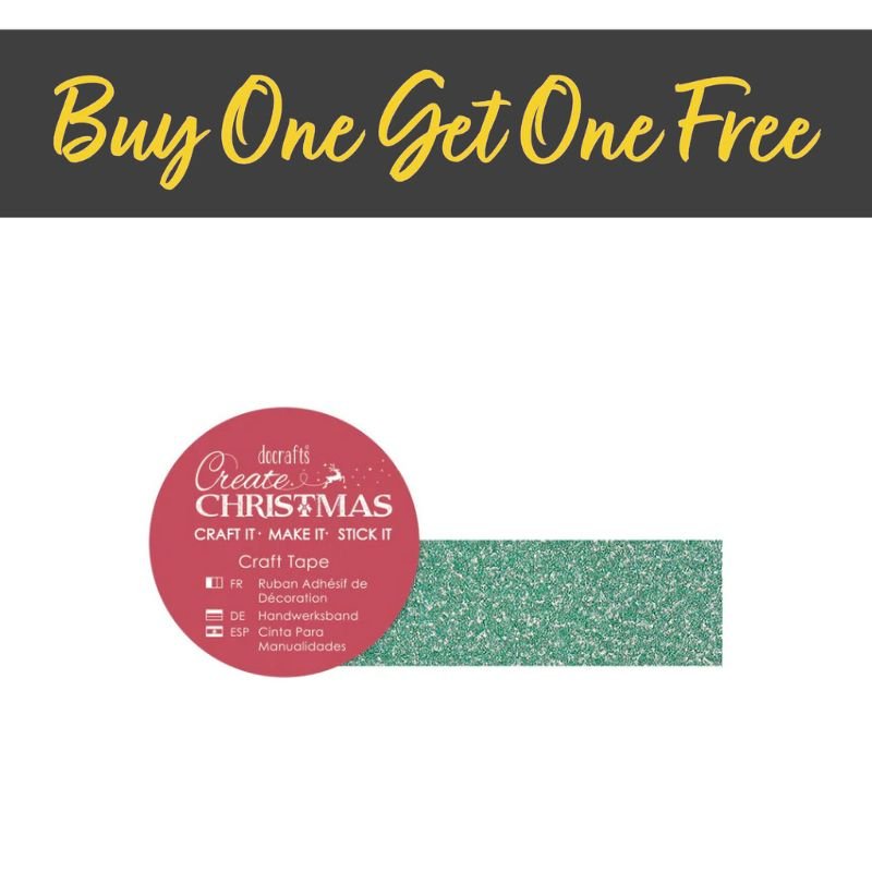 2 FOR 1 OFFER - Create Christmas Green Glitter Tape - 1 x 5m Roll