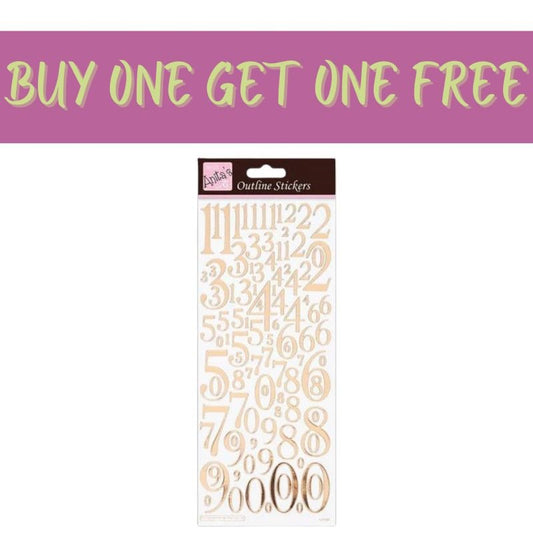 2 FOR 1 OFFER - Anita's Outline Stickers - Mixed Numbers - Rose Gold On White (ANT 810291 ) - Printable Heaven