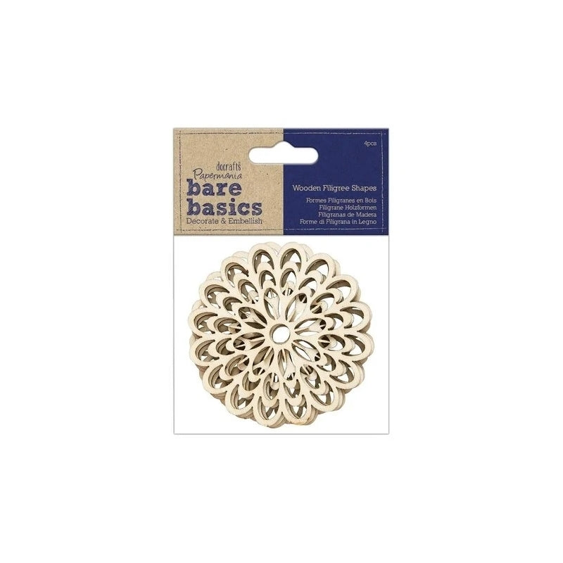 Wooden Filigree Shapes (4pcs) - Bare Basics - Flower