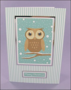 Wibbly Wood Striped Owl Christmas card